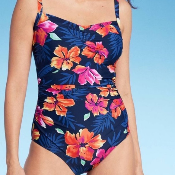 Lands End Floral One Piece Swimsuit Navy Blue,Pink Floral New size small - Picture 8 of 9